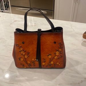 Brown floral hand bag